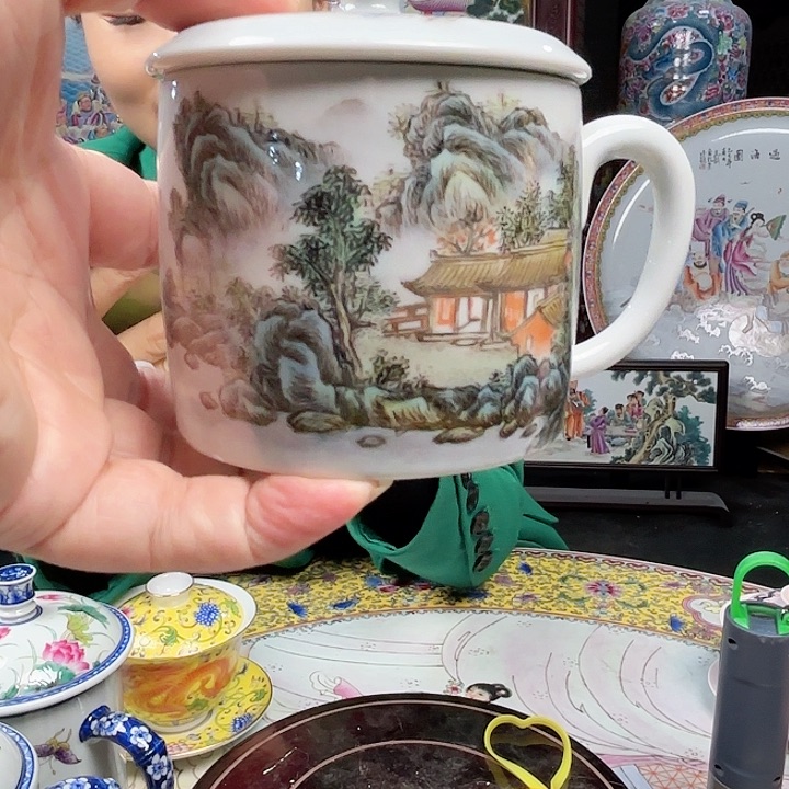 其他陶景德镇高温陶瓷办公杯山水画片