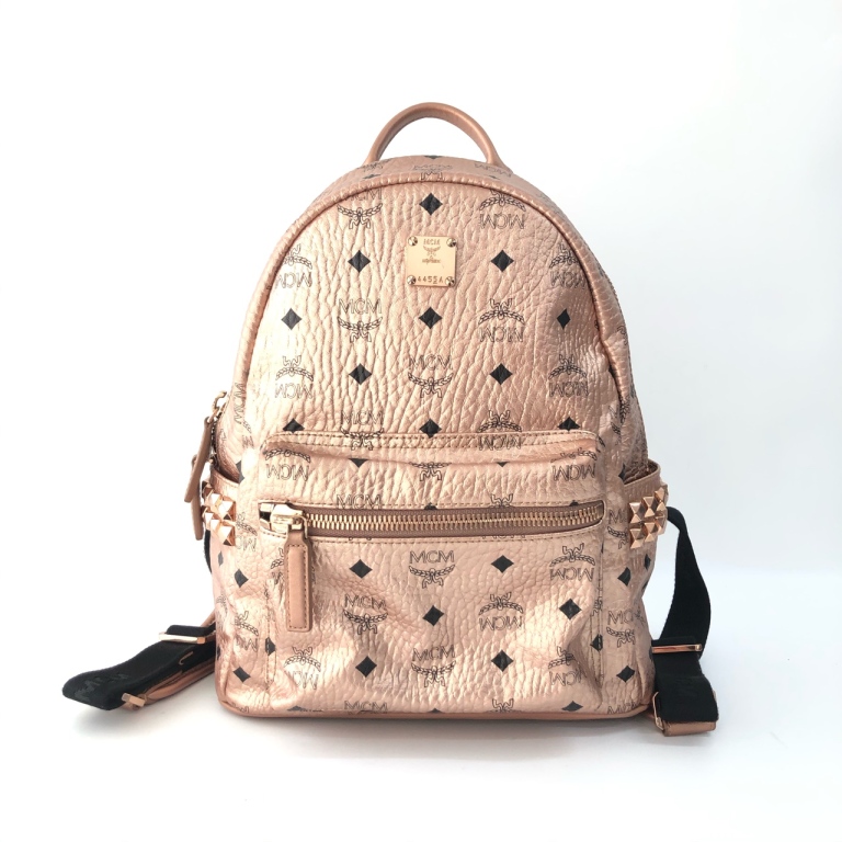 95新 MCM 安洁利知之 MCM经典印花香槟色双肩包  409172H 