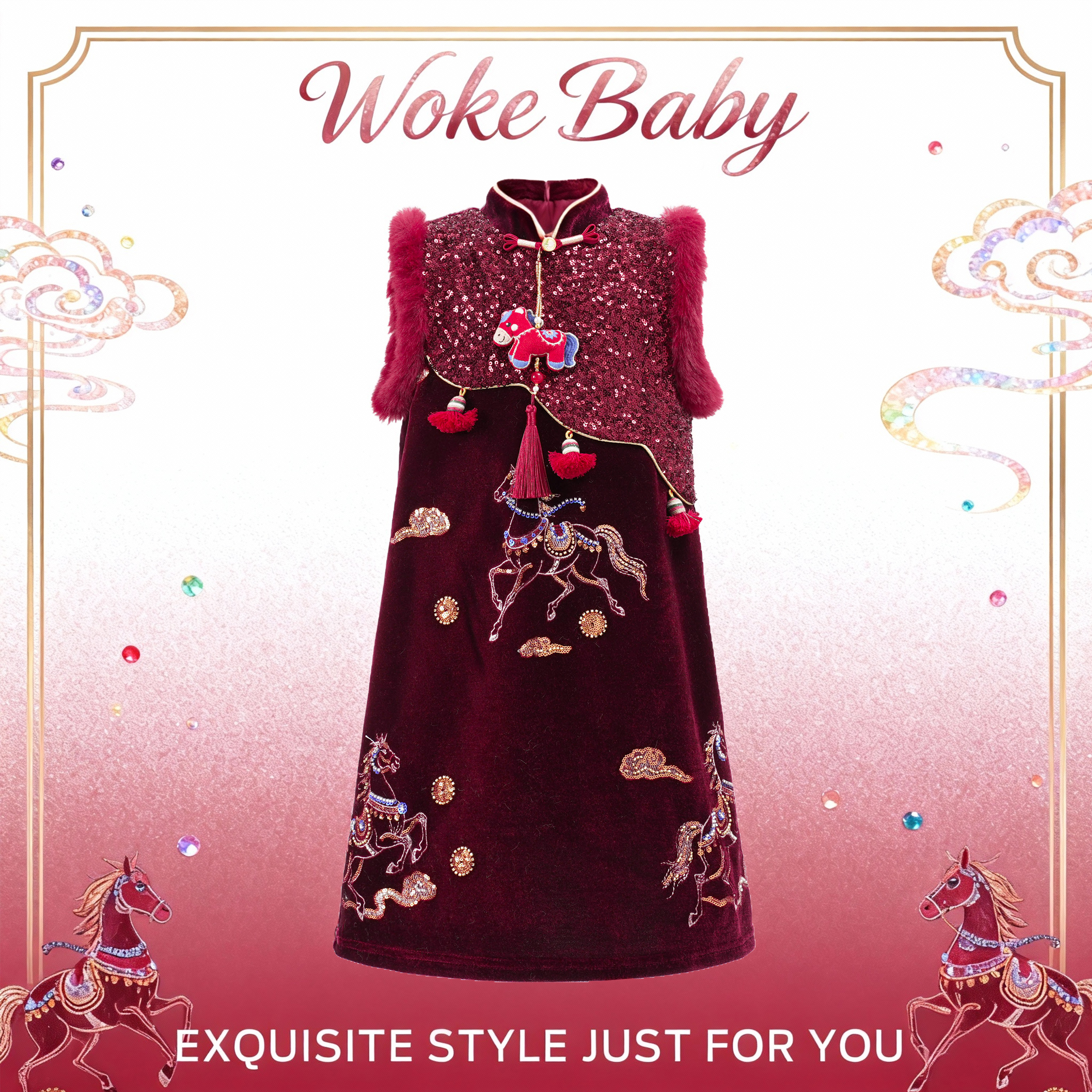 女童冬款儿童小马新中式国风背心裙2025秋冬新款拜年服汉服W5348