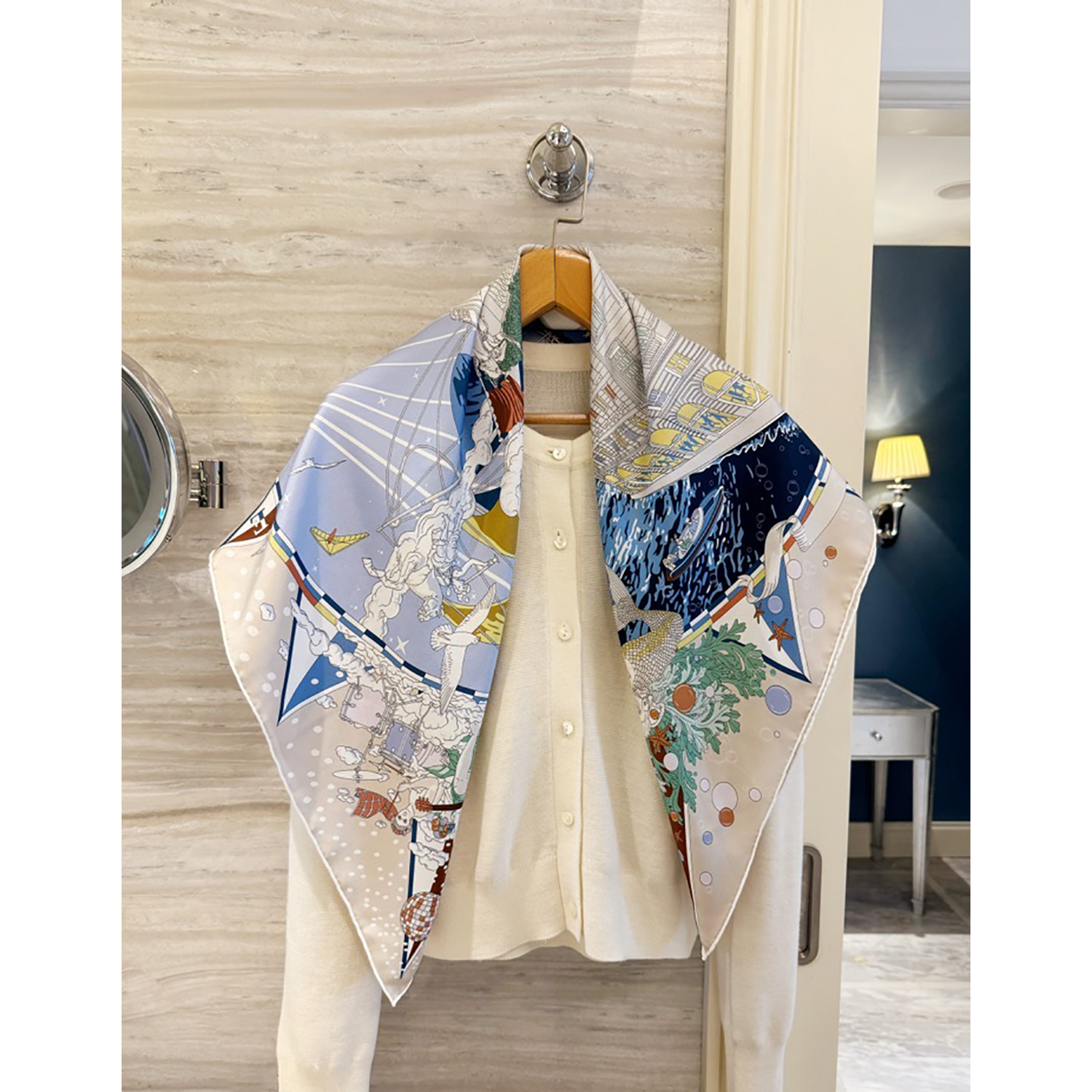 NINASOLOR福宝邮轮奶茶蓝桑斜纹真丝大方巾桑桑蚕丝方巾丝巾百搭