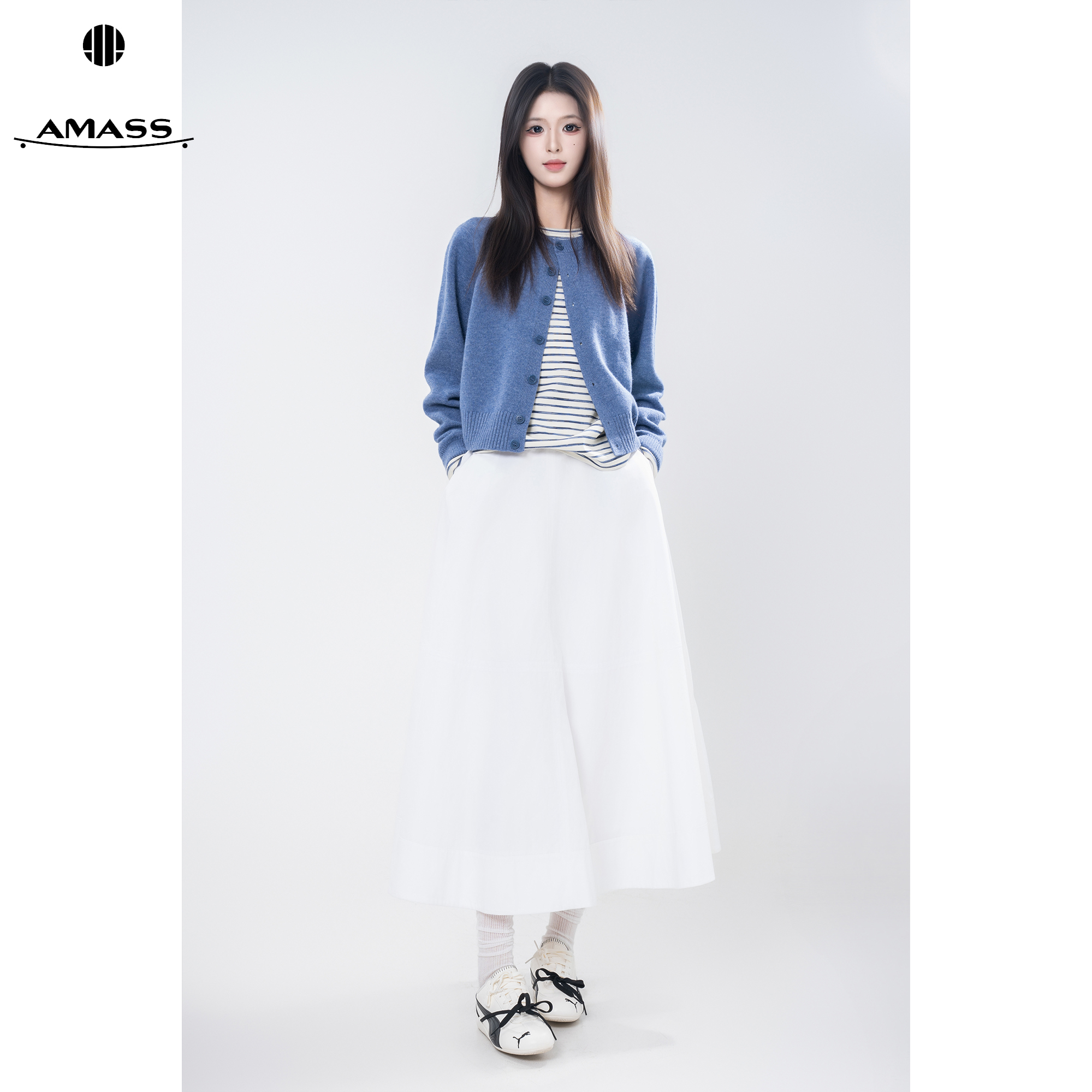 AMASS/阿玛施秋冬新款气质复古法式中长款A字型垂感半身裙 520042