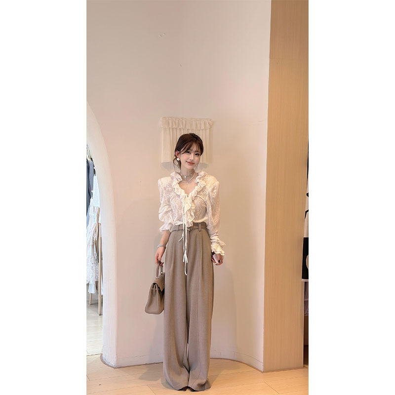 2025秋季时尚设计感御姐风修身显瘦百搭时尚上衣休闲简约阔腿长裤