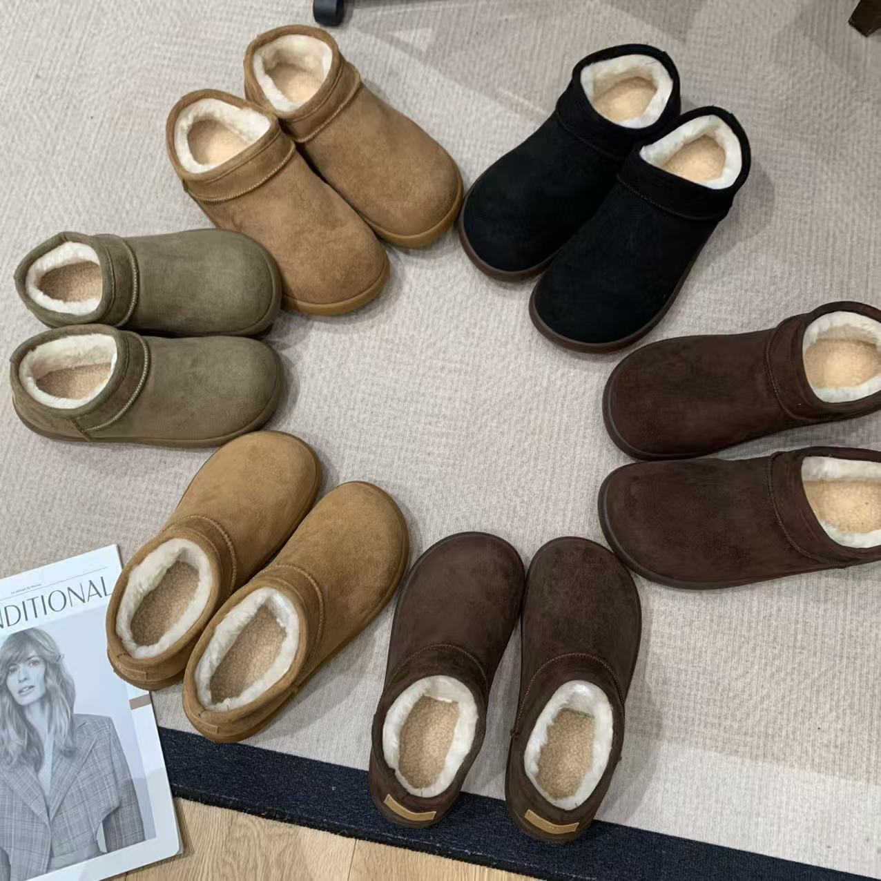 冬季「加厚加绒一脚蹬」情侣雪地靴棉鞋E6315