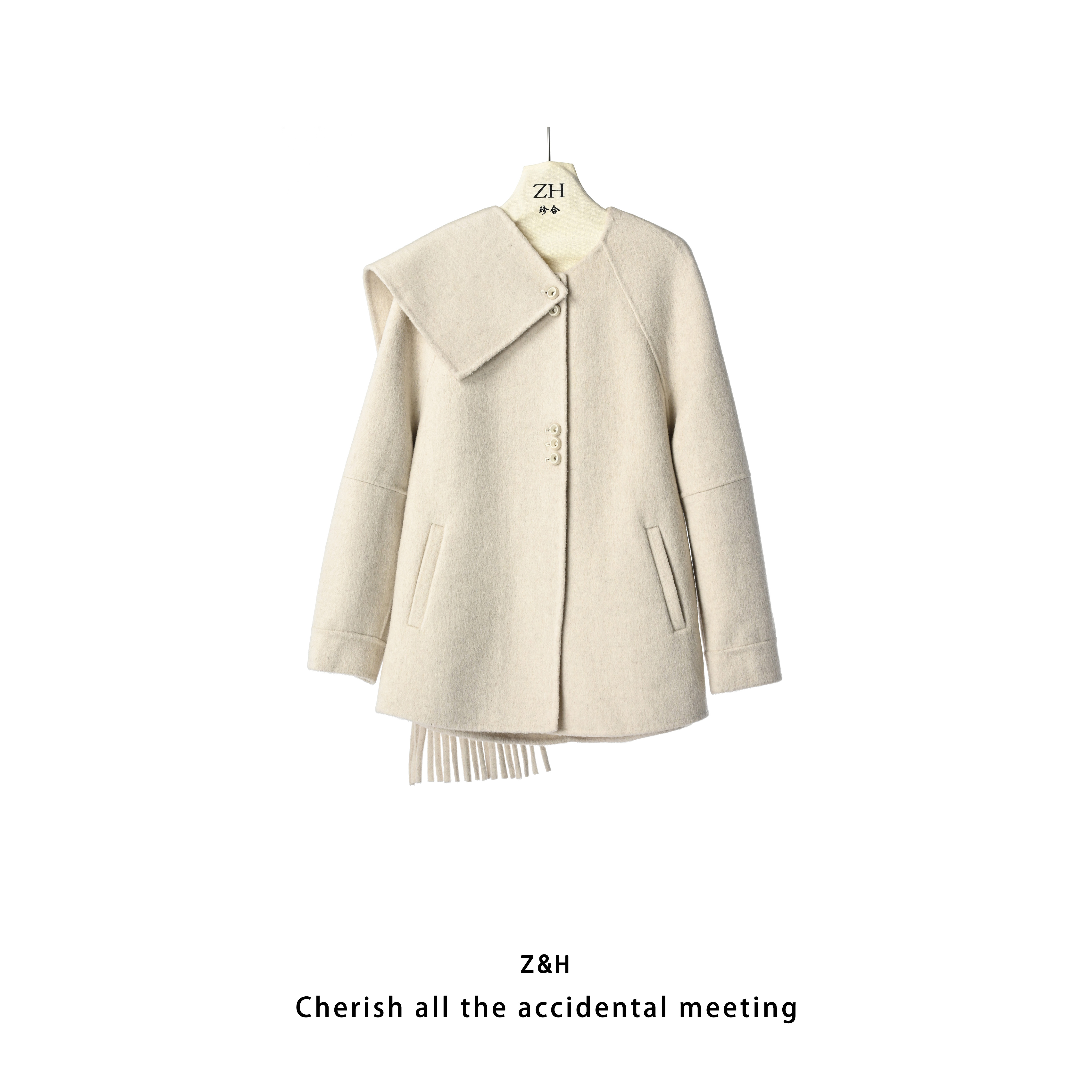 ZH【白云乡】纯色简约毛呢外套女秋冬新款宽松大口袋