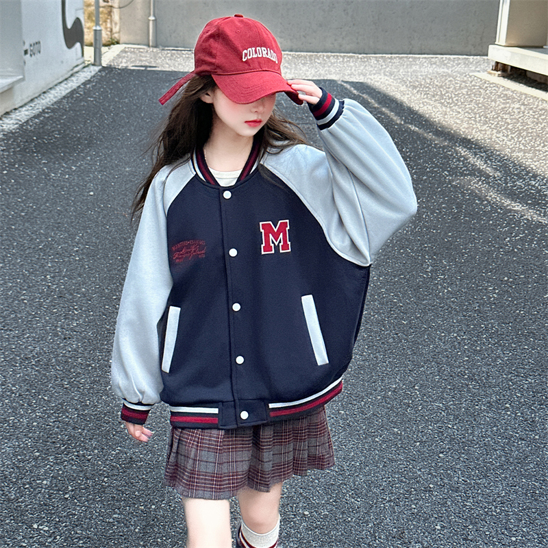 女童棒球服秋季外套2025新款中大童时髦洋气休闲宽松时尚上衣外套