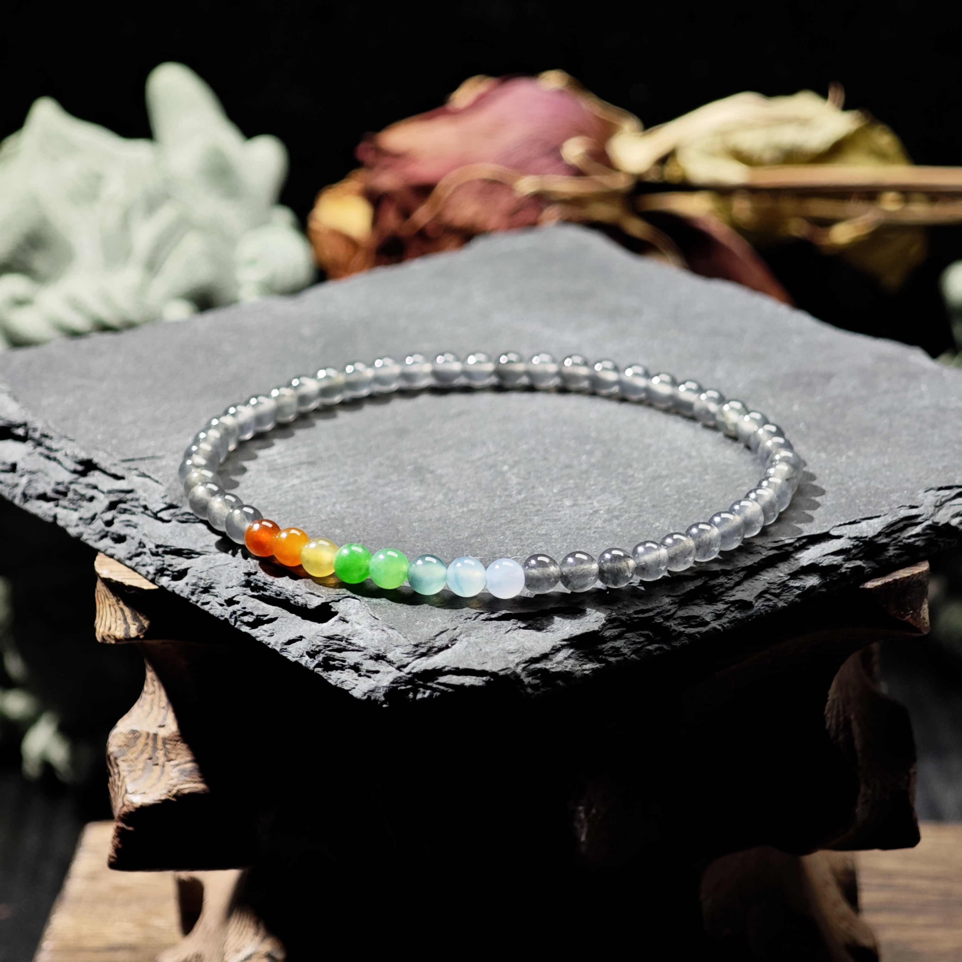 [单品]A3786(卡3.7)缅甸天然翡翠圆珠冰种A货手串手链玉石珠宝