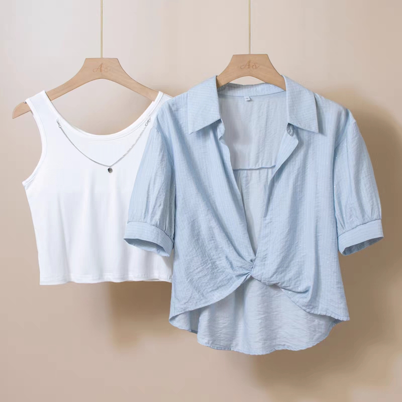 【南部新兴旺】C79545夏季女士休闲时尚百搭不规则宽松两件套衬衣