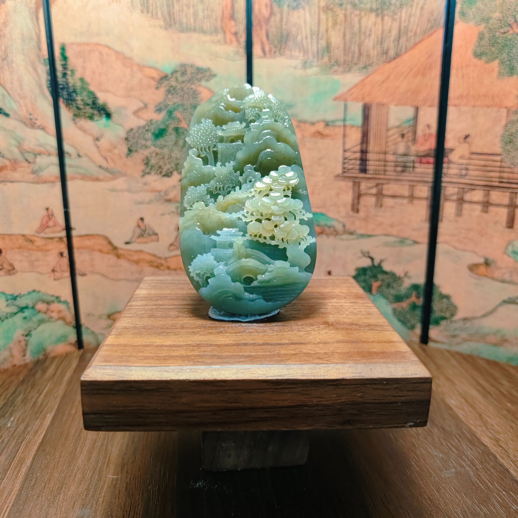 C和田玉山水手把0512