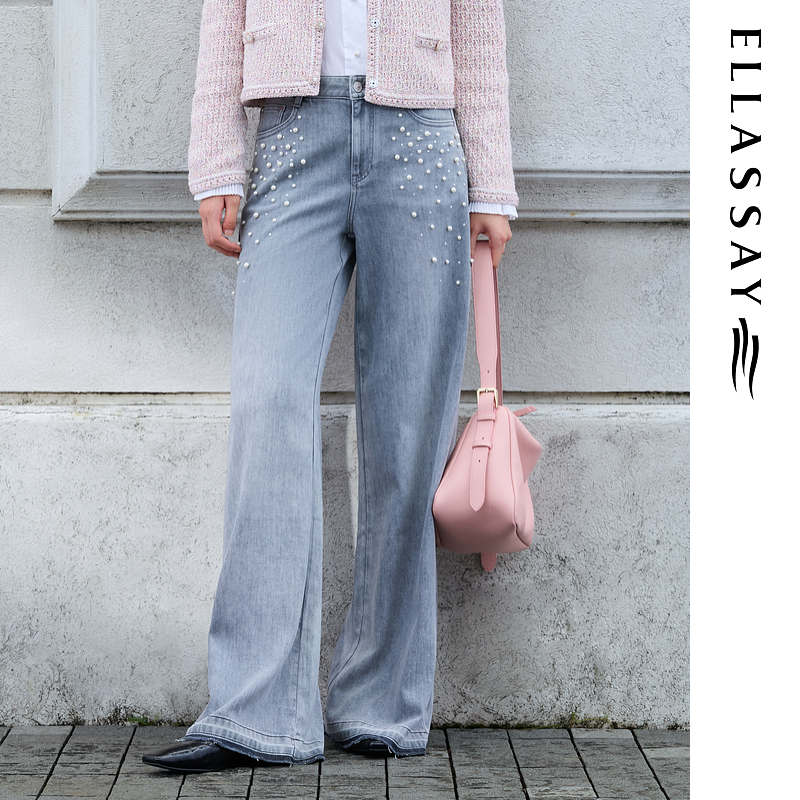 ELLASSAY歌力思2026早春新款钉珠装饰经典牛仔裤女EWE371N03100