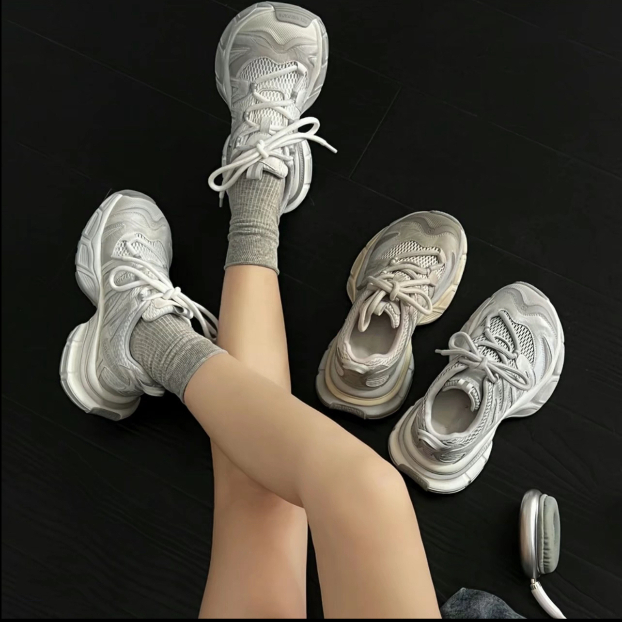 卡皮巴拉厚底大头丑萌老爹鞋女2025夏季新款网面休闲运动鞋666-3