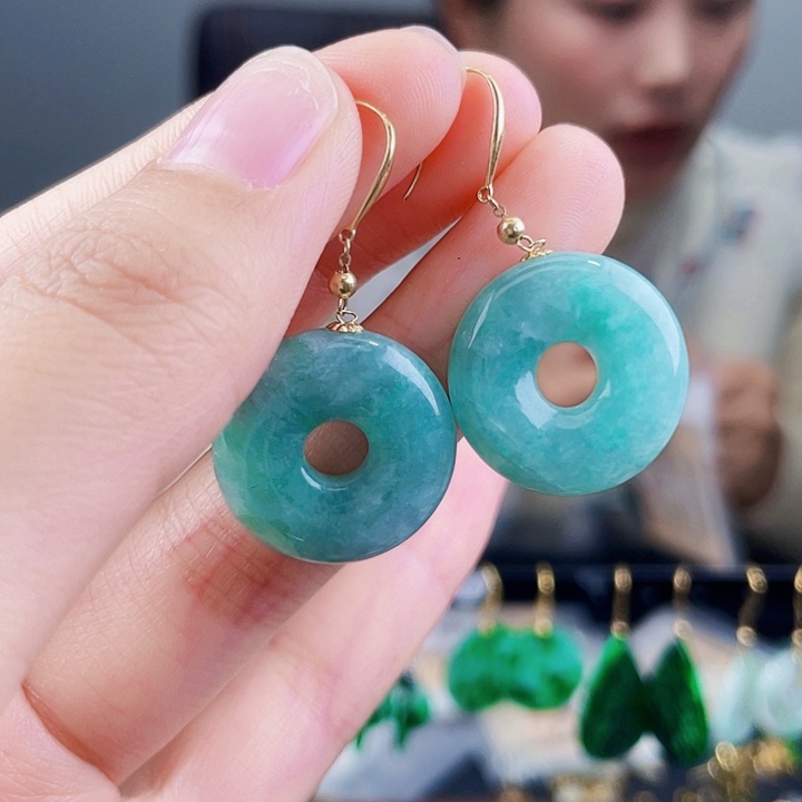 翡翠耳饰18K金镶嵌饰品