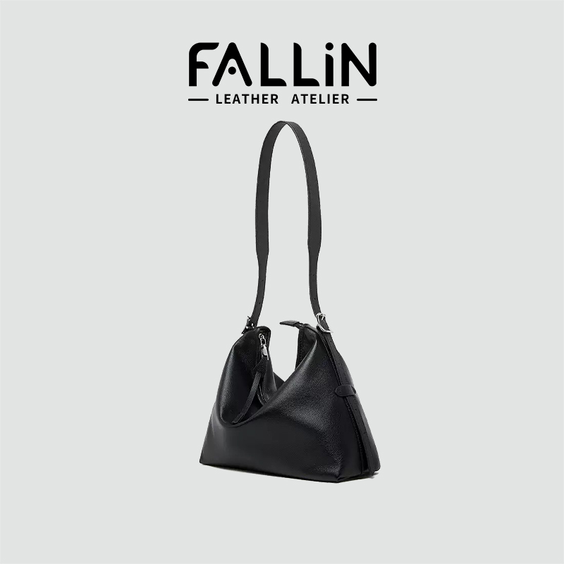 FALLIN法琳 新款胎牛皮hobo复古单肩腋下头层荔纹牛皮包包女