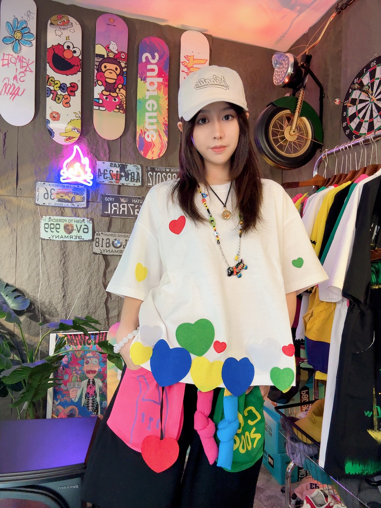 《爱你的心满满》休闲夏季宽松印花韩版设计感洋气ins时尚拼接撞色