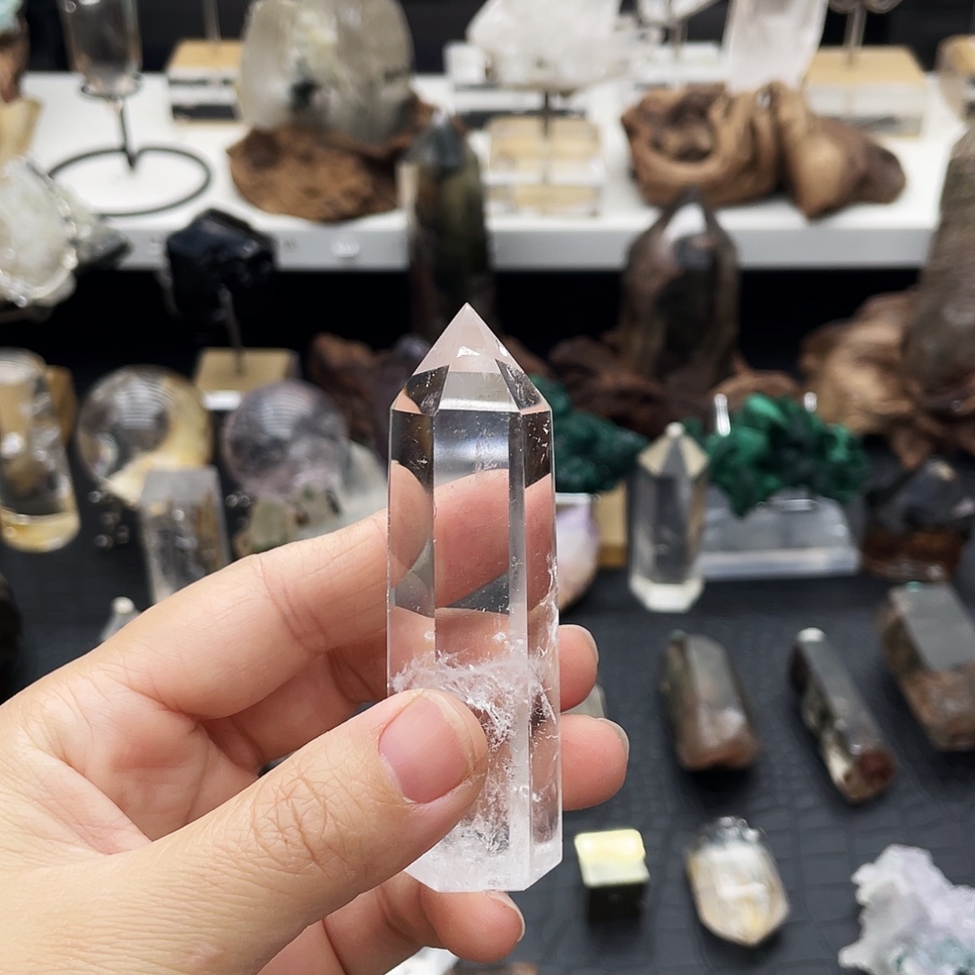 石材蓝针白水晶柱子t70
