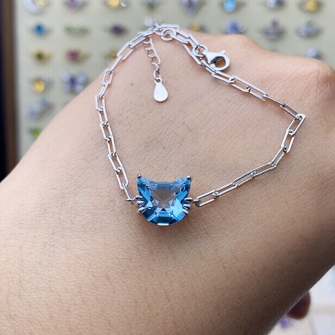 托帕石手链银S925镶嵌一物一证