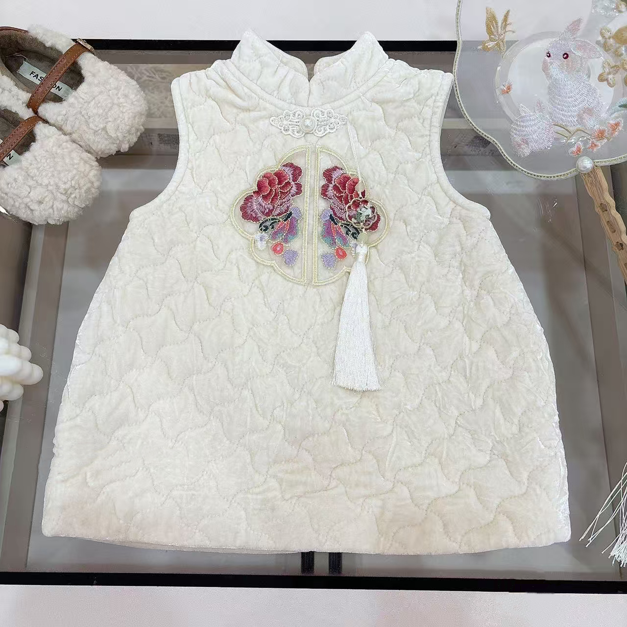 原创新品女童新中式国风旗袍背心裙女宝过年服加绒格格服马甲裙冬