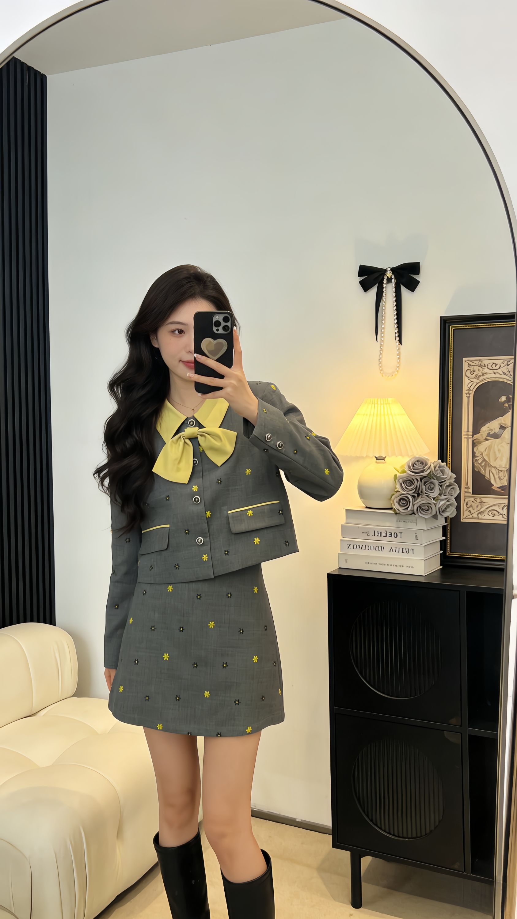 妃皇秀【塞纳画廊】设计师新款显瘦百搭时尚短裙套装两件套#E26