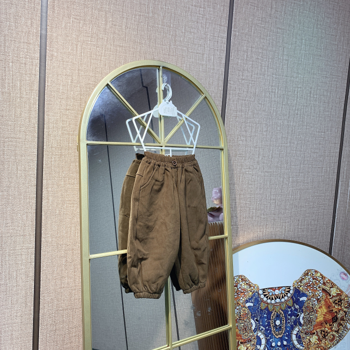 AM495  宝宝浅咖色休闲裤子  加绒