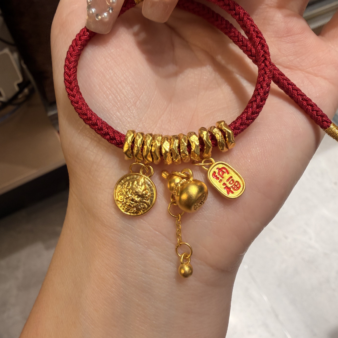 足金葫芦招财提溜 黄财神手绳 红绳可调节 【不支持七天无理由】