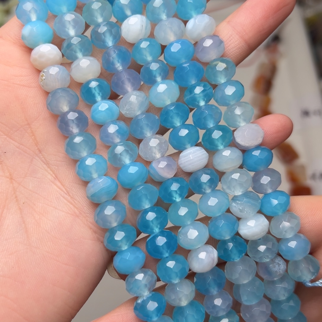 玛瑙/玉髓合金珠宝半成品K691。9.5mm天然巴西玛瑙钻切车轮珠一条