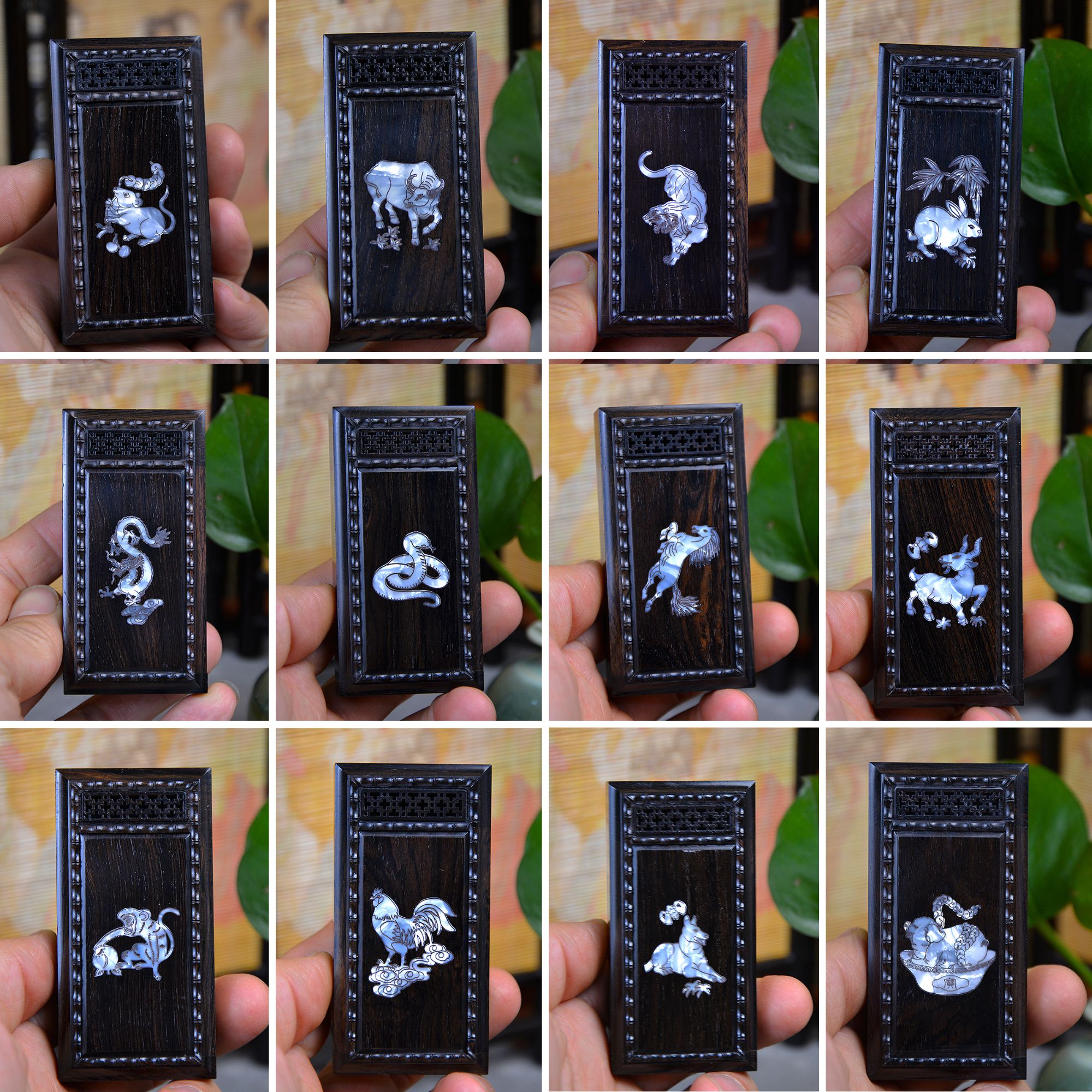 张圣林十二生肖镶嵌螺钿 竹蛉盒 黄蛉盒 鸣虫用具