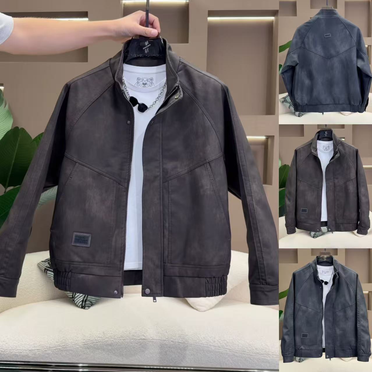 秋冬季韩版潮流百搭美式复古休闲宽松痞帅工装加绒立领皮衣2518