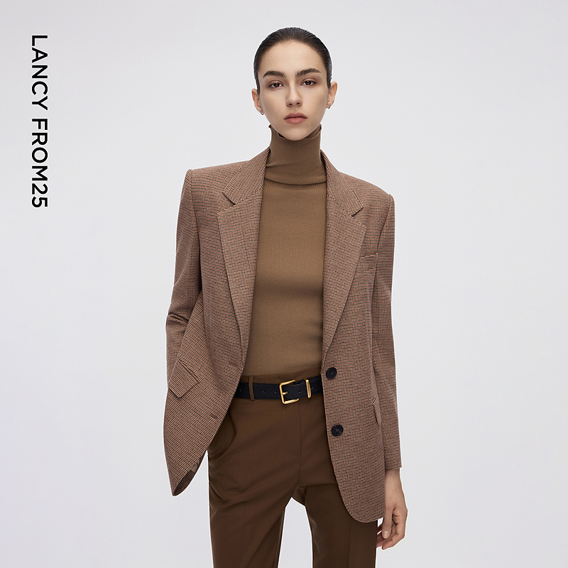 朗姿经典格纹平驳领西装复古通勤百搭时尚商务西服2025年冬季新款