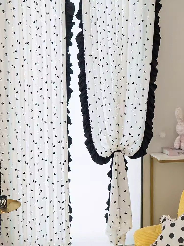 法式复古蕾丝窗帘浪漫荷叶边蝴蝶结隔断装饰纱帘