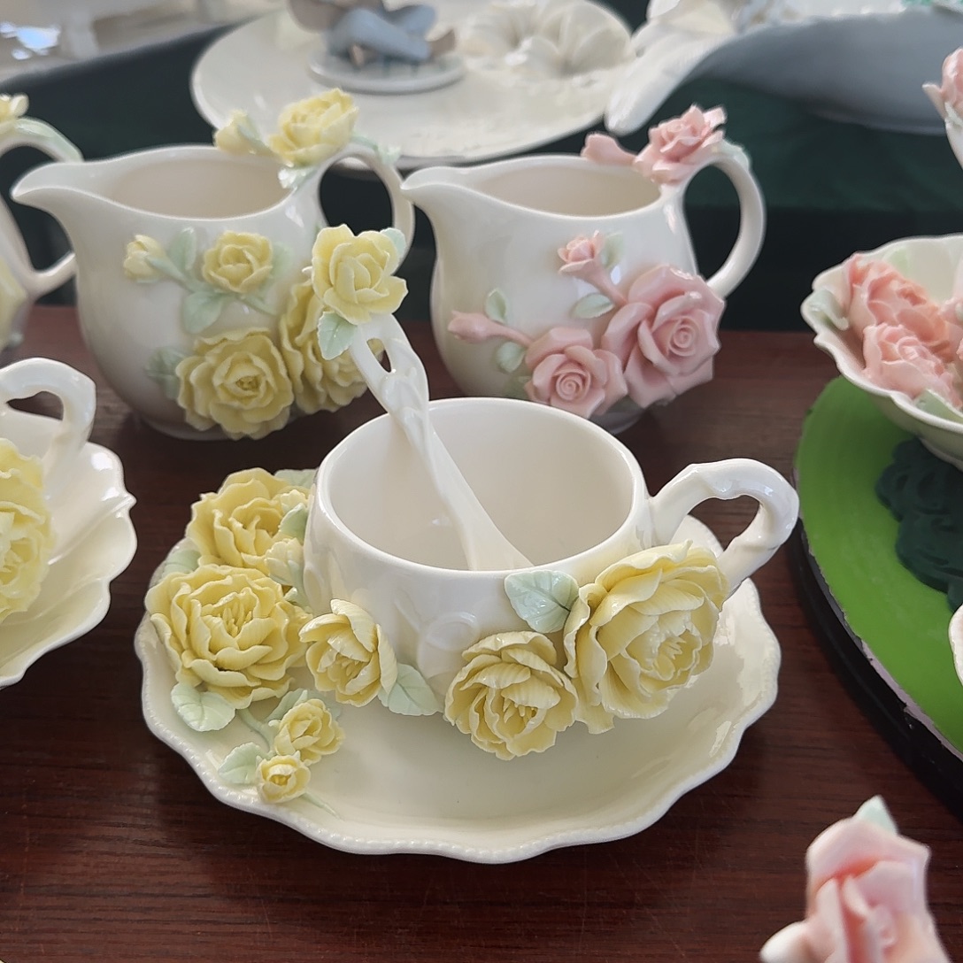 牡丹花咖啡杯碟加勺子