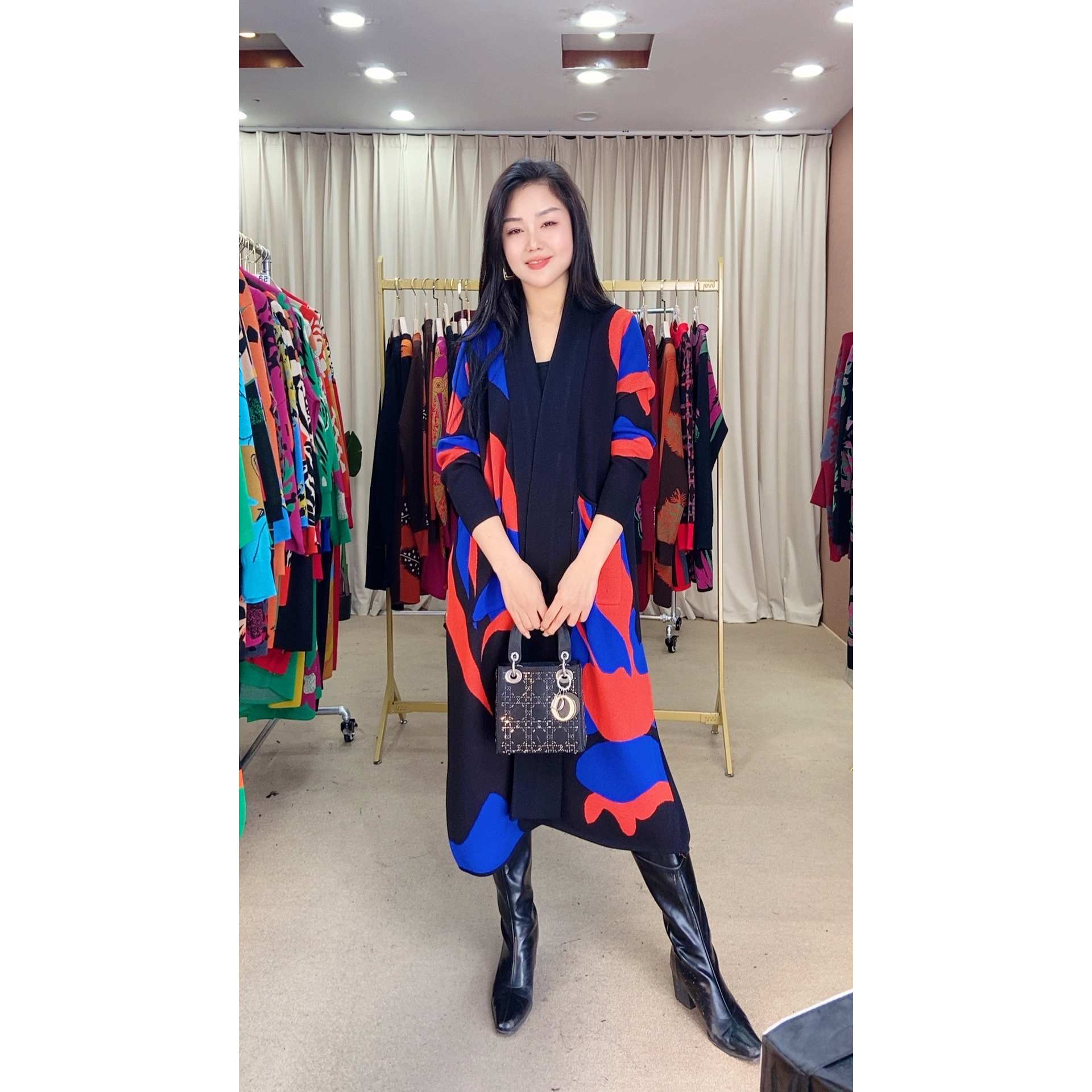 605外套秋冬季时尚针织提花长袖长款百搭显瘦妈妈装