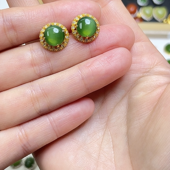 项***司和田玉银S925镶嵌耳饰