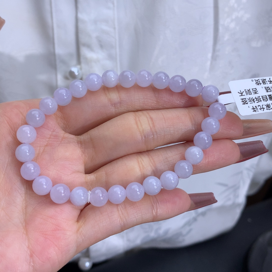 翡翠手链未镶嵌卡6.8粉紫手串