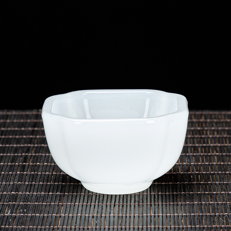 纯白四方杯琉璃茶具初雪品茗杯家用简约防烫耐摔琉璃盖碗茶杯