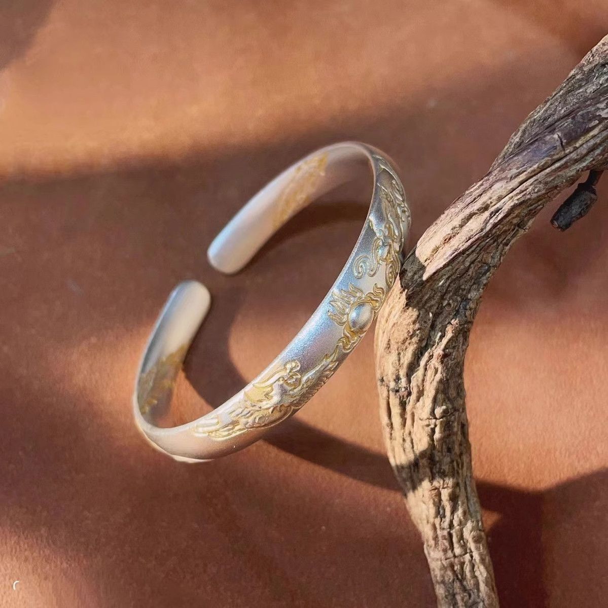 B5【约36g10MM】999.9龙凤呈祥开口实心手镯