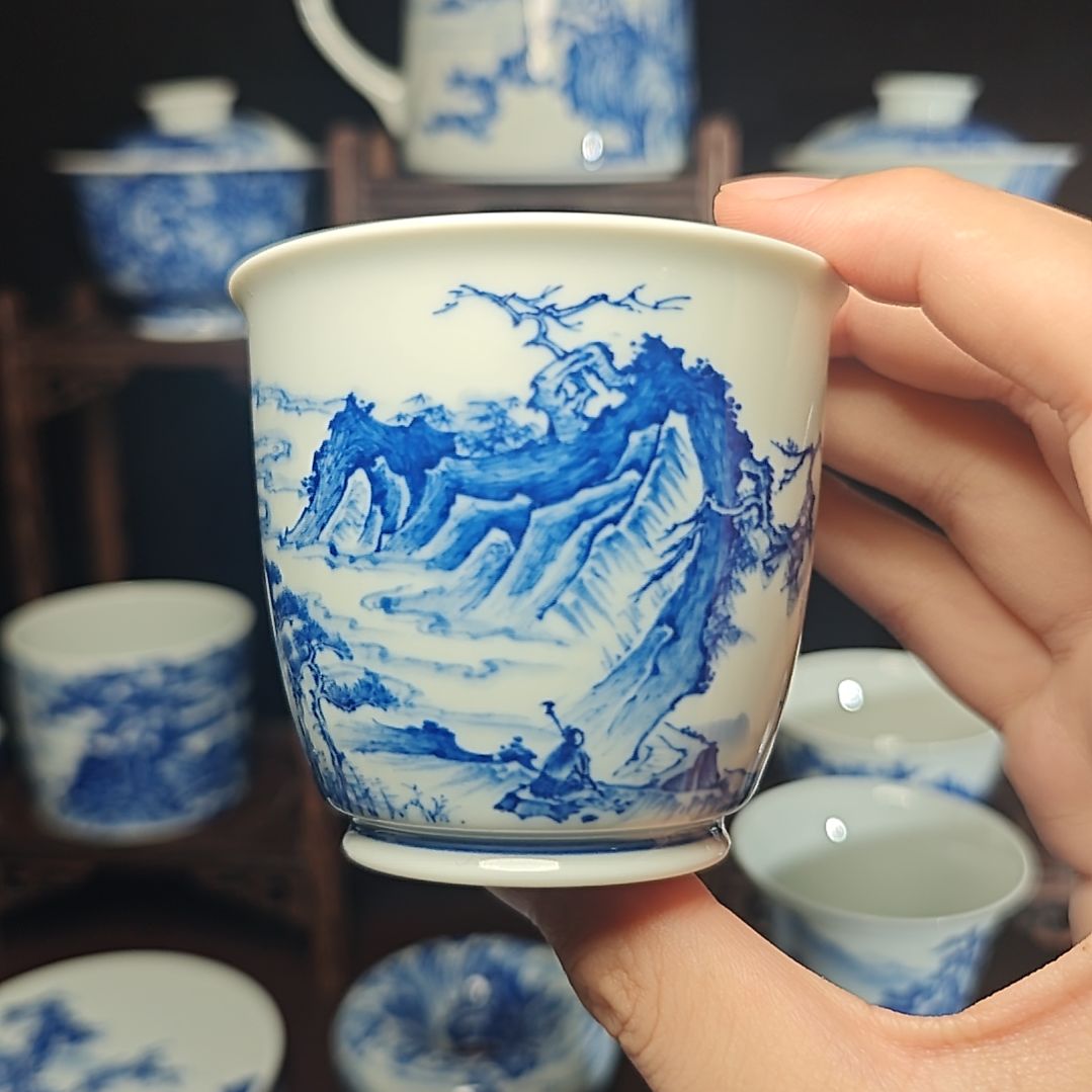 高***_摆件青花山水主人杯