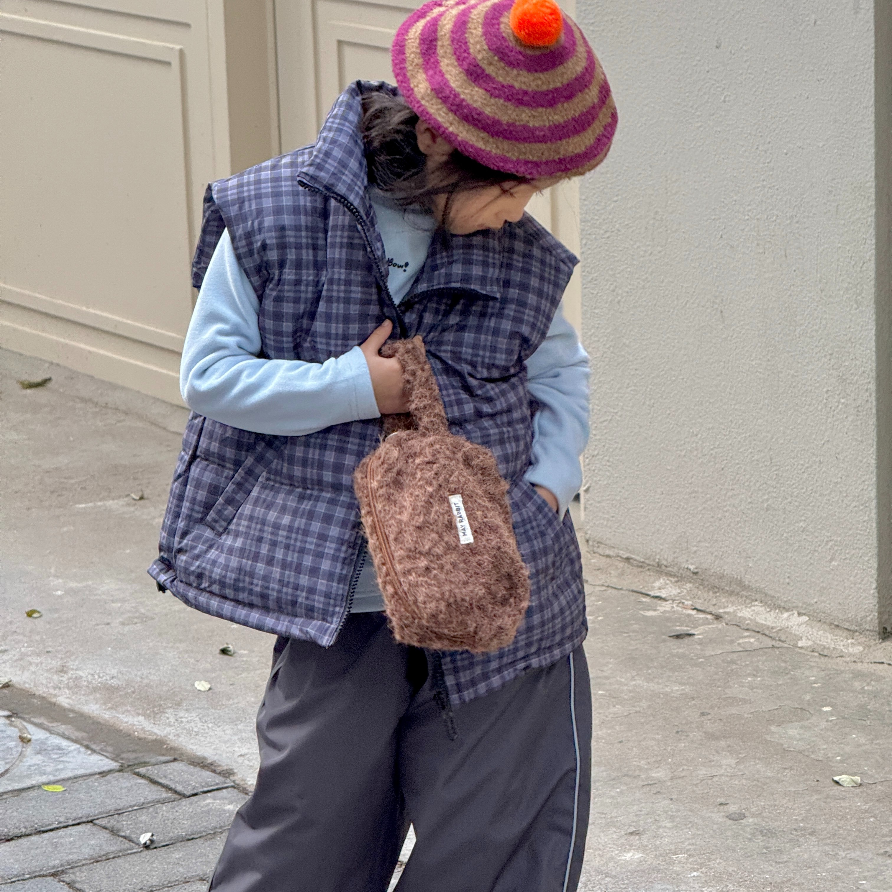 冬季冬装儿童休闲百搭韩版厚款肩包男女通用羽绒马甲外套格子马甲