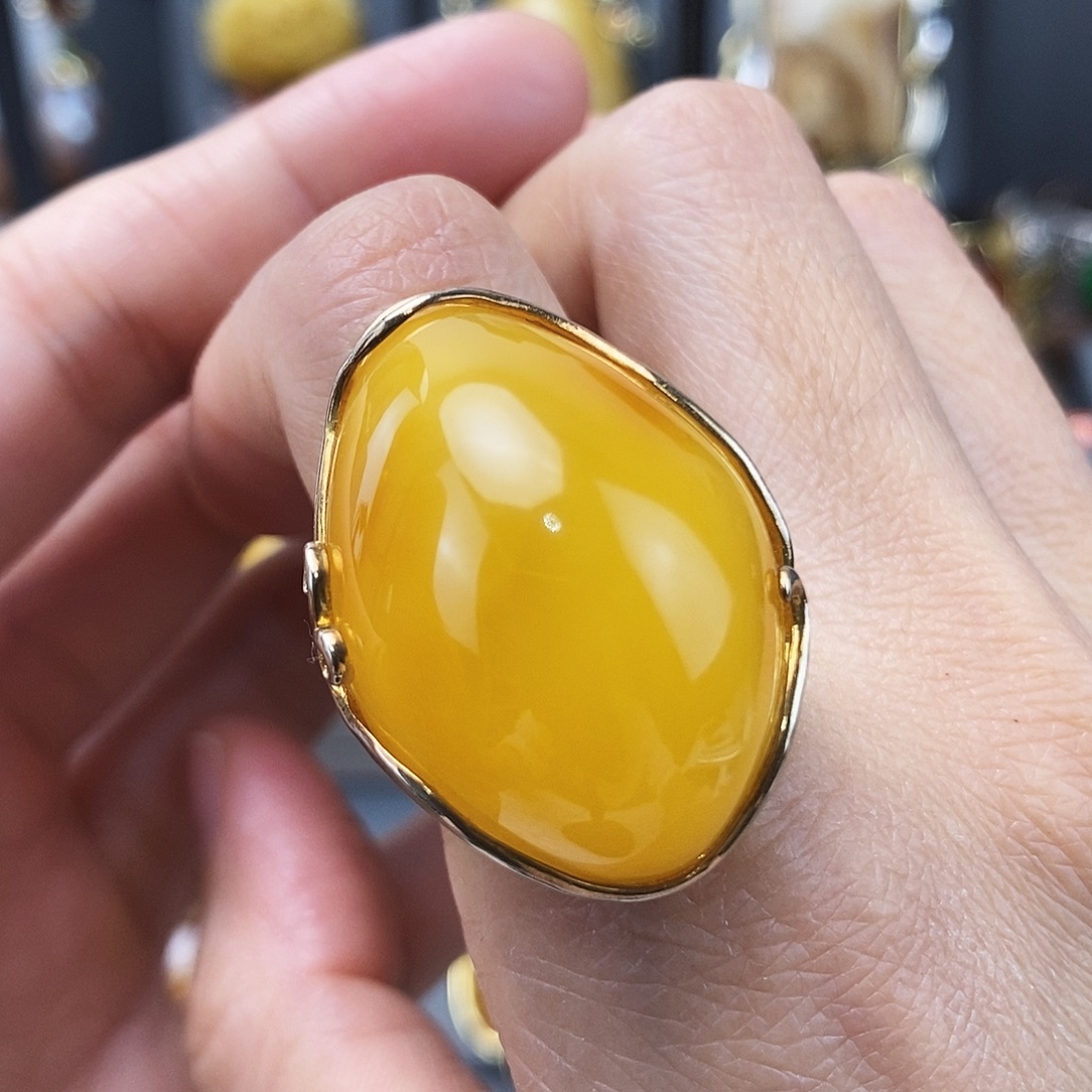 琥珀银S925镶嵌戒指