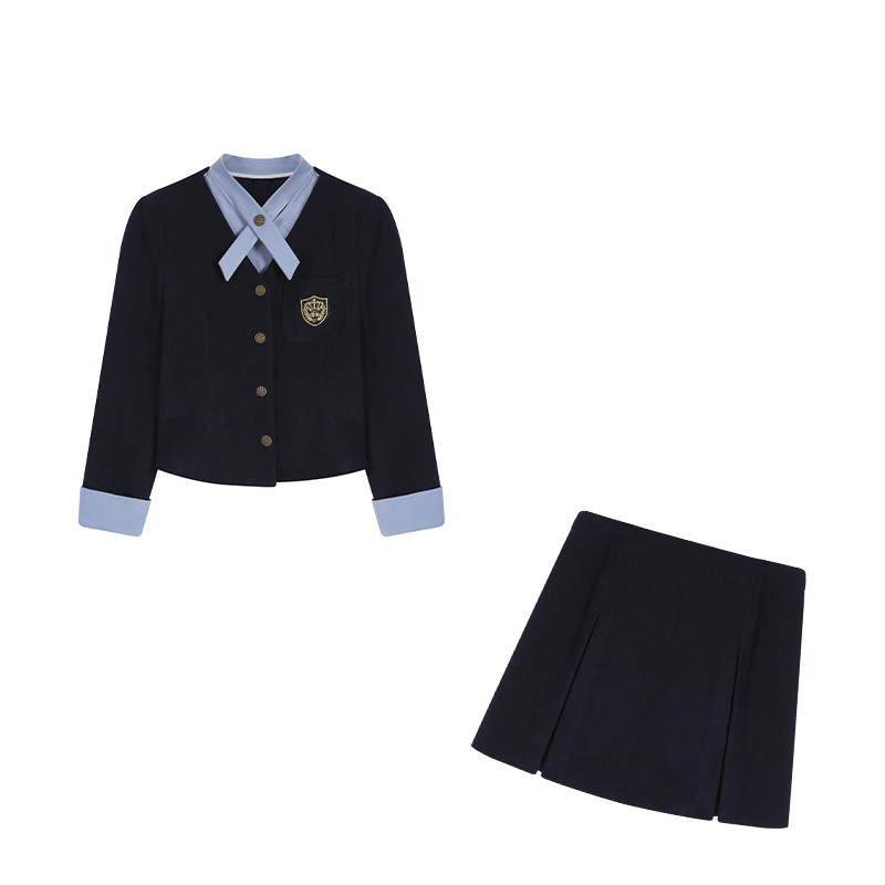 【苏柏妮】春季俏皮少女时尚气质学院风藏青色两件套ZL103139