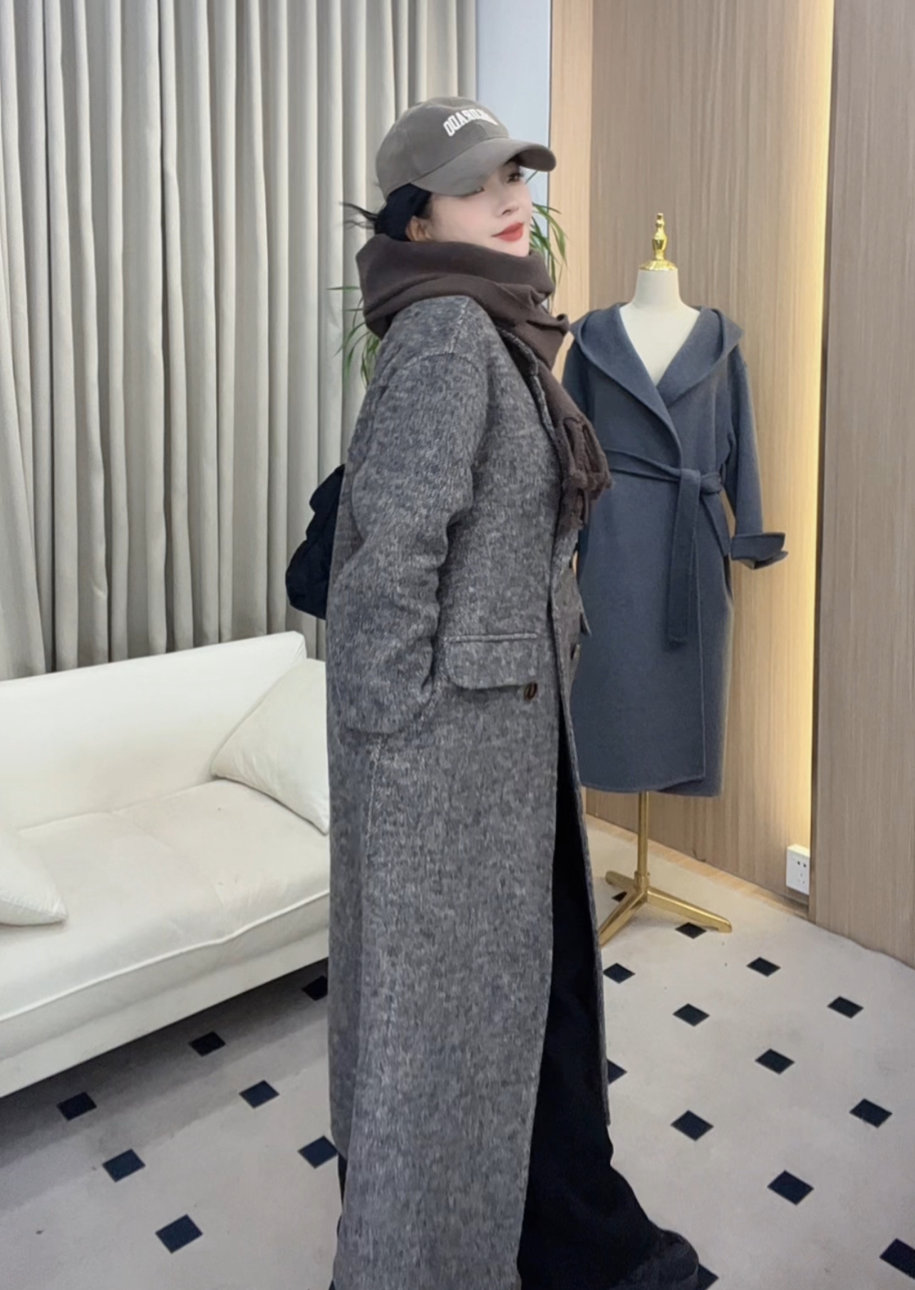 2025秋冬新款双面羊毛大衣女毛呢外套中长款韩版慵懒宽松西装领
