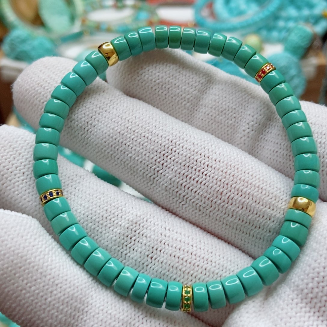 绿松石珠子18K金镶嵌