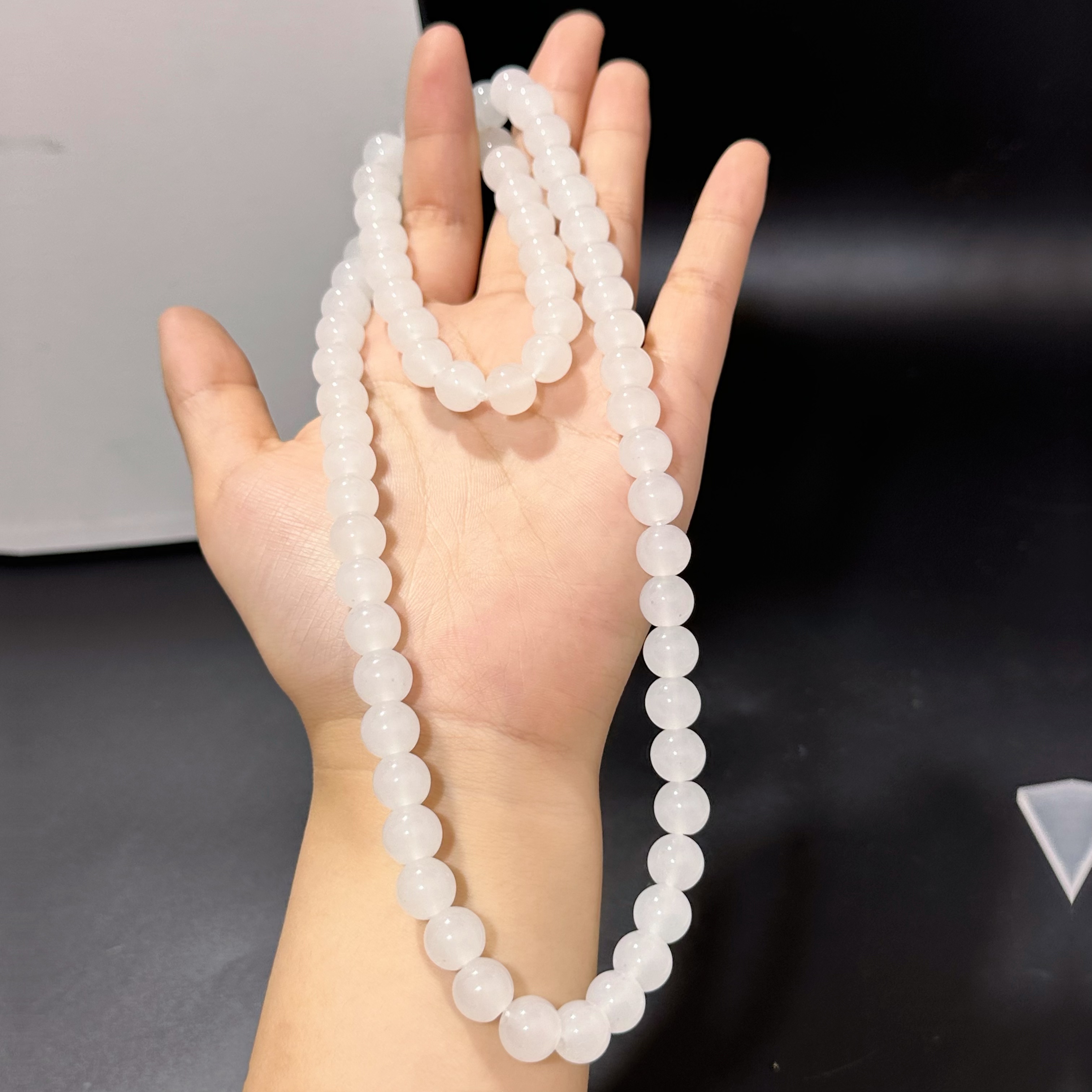 月下美人极光白全玉化珠珠项链+手链A10-05