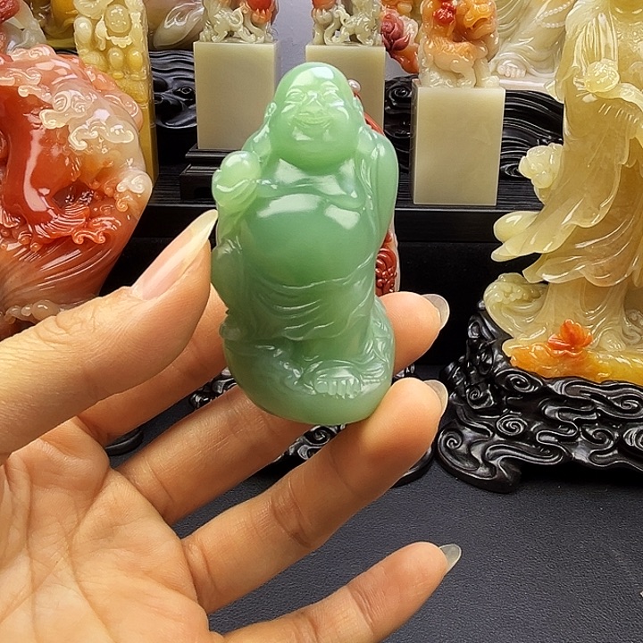 用***2寿山石弥勒梅子青