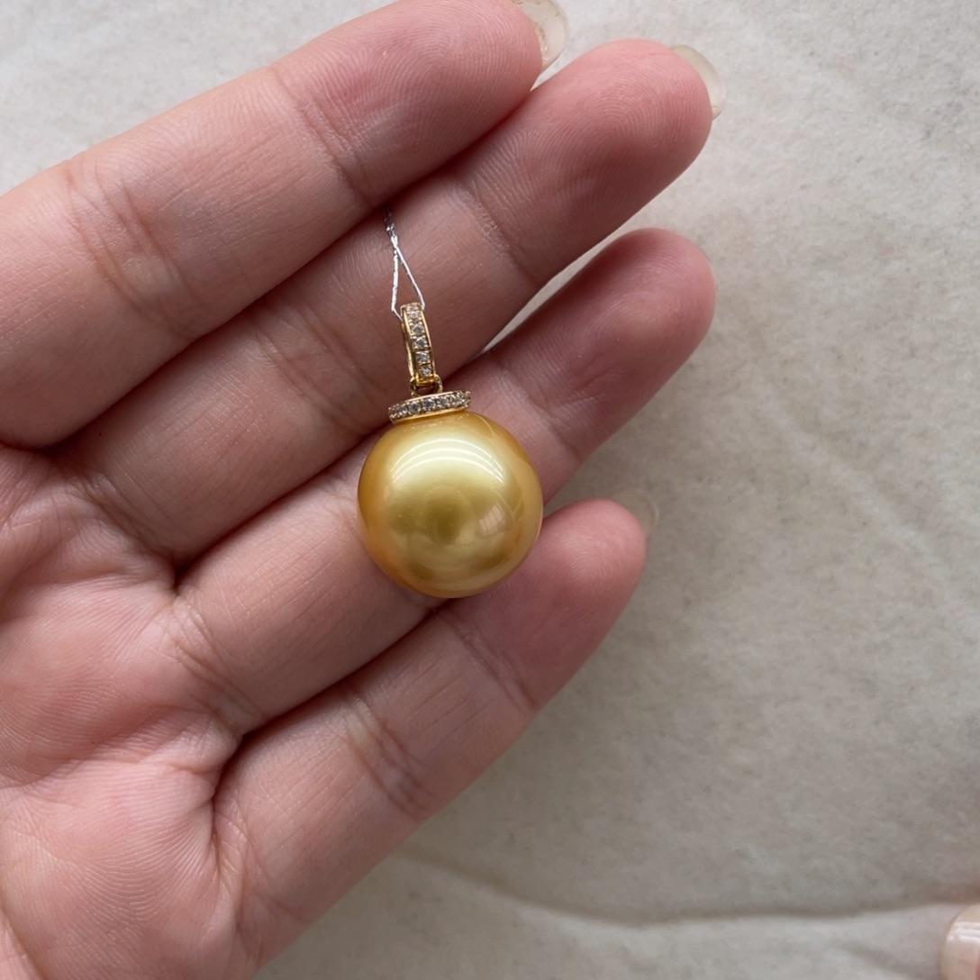 海水珍珠吊坠(不含链)18K金镶嵌15-16mm