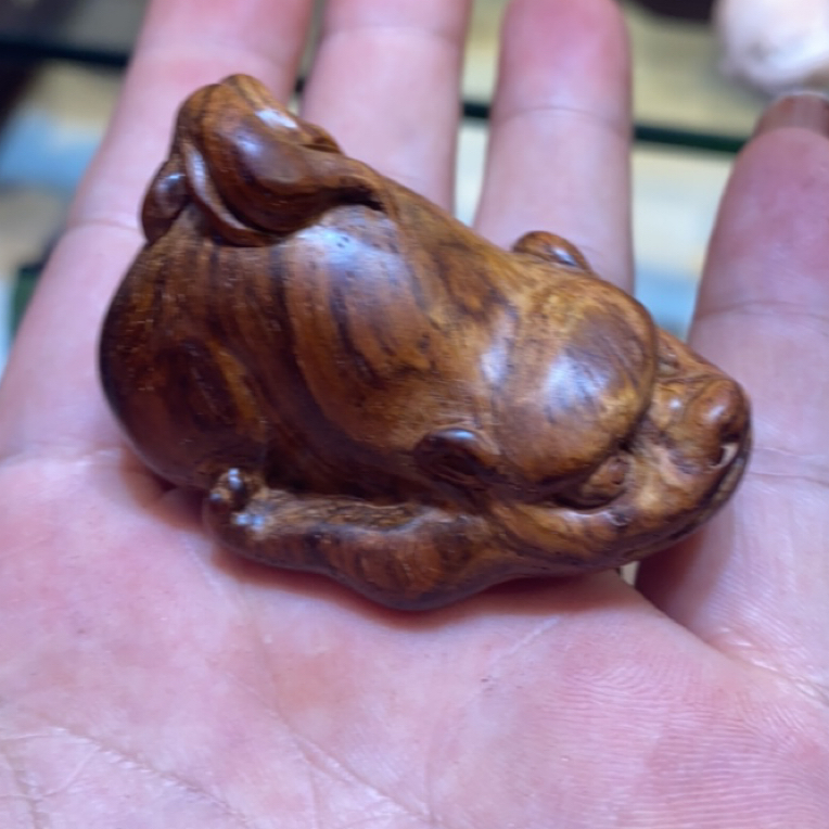 黄花梨木雕手把件牛运手工雕刻可把玩可作摆件