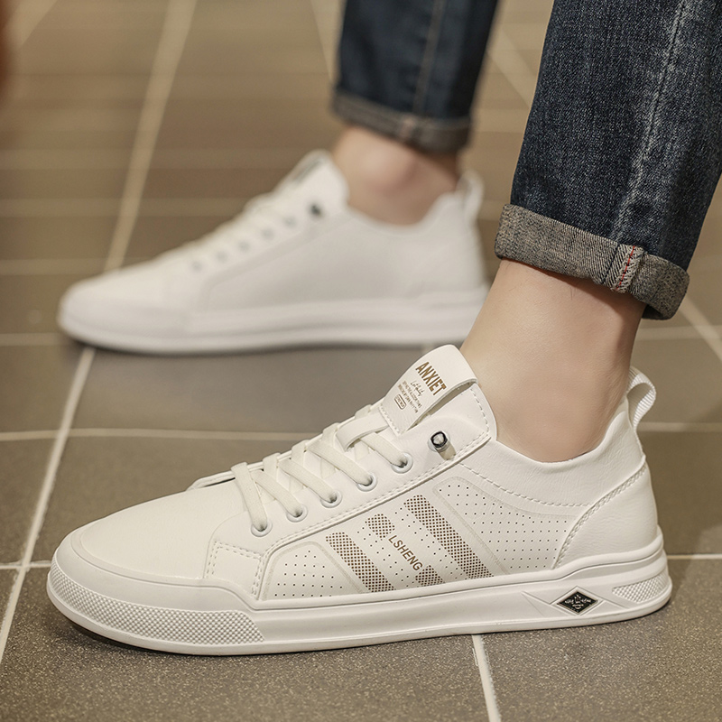 欧洲站男鞋2025新款夏季潮鞋平底软底防滑轻便休闲鞋三条杠小白鞋