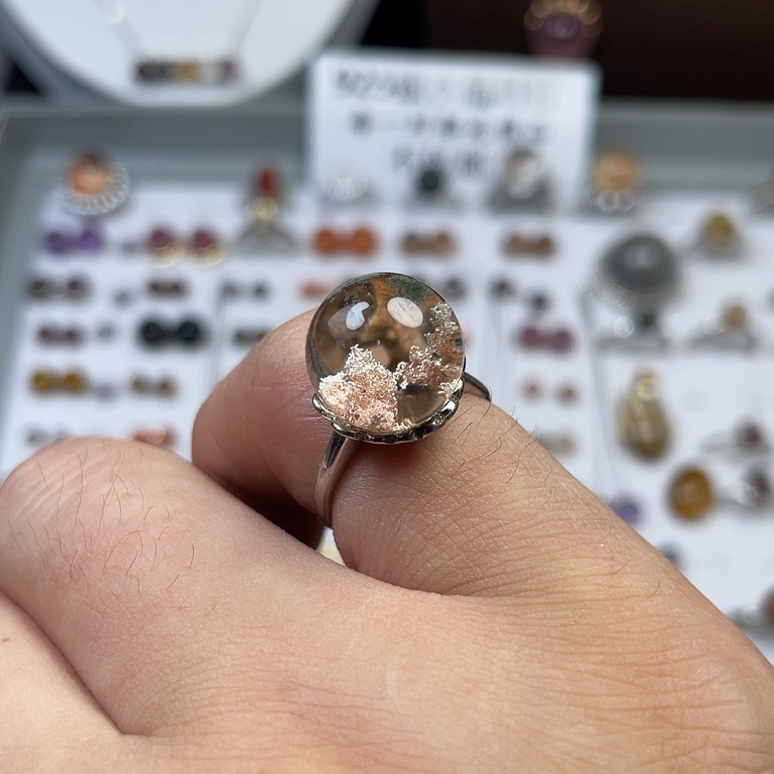 花幽灵水晶戒指圆珠925银12.6mm