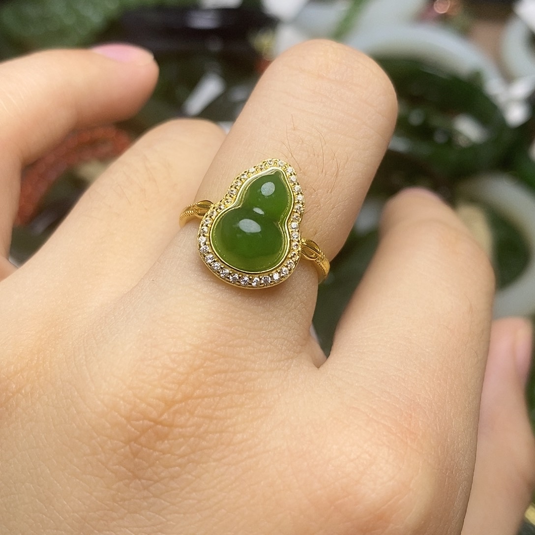 和田玉（碧玉）戒指银S925镶嵌