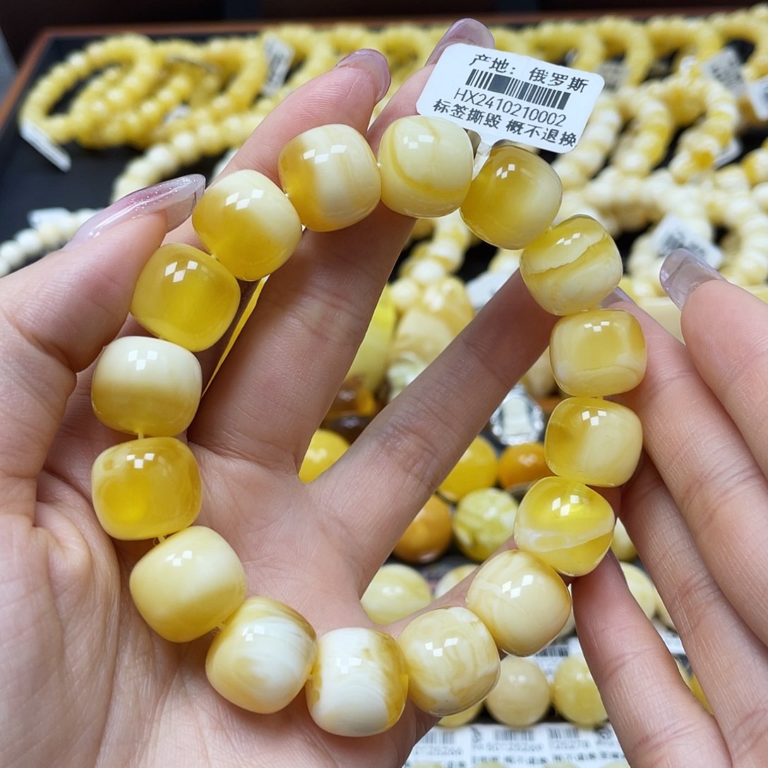 蜜蜡裸石未镶嵌老型手串14.7mm