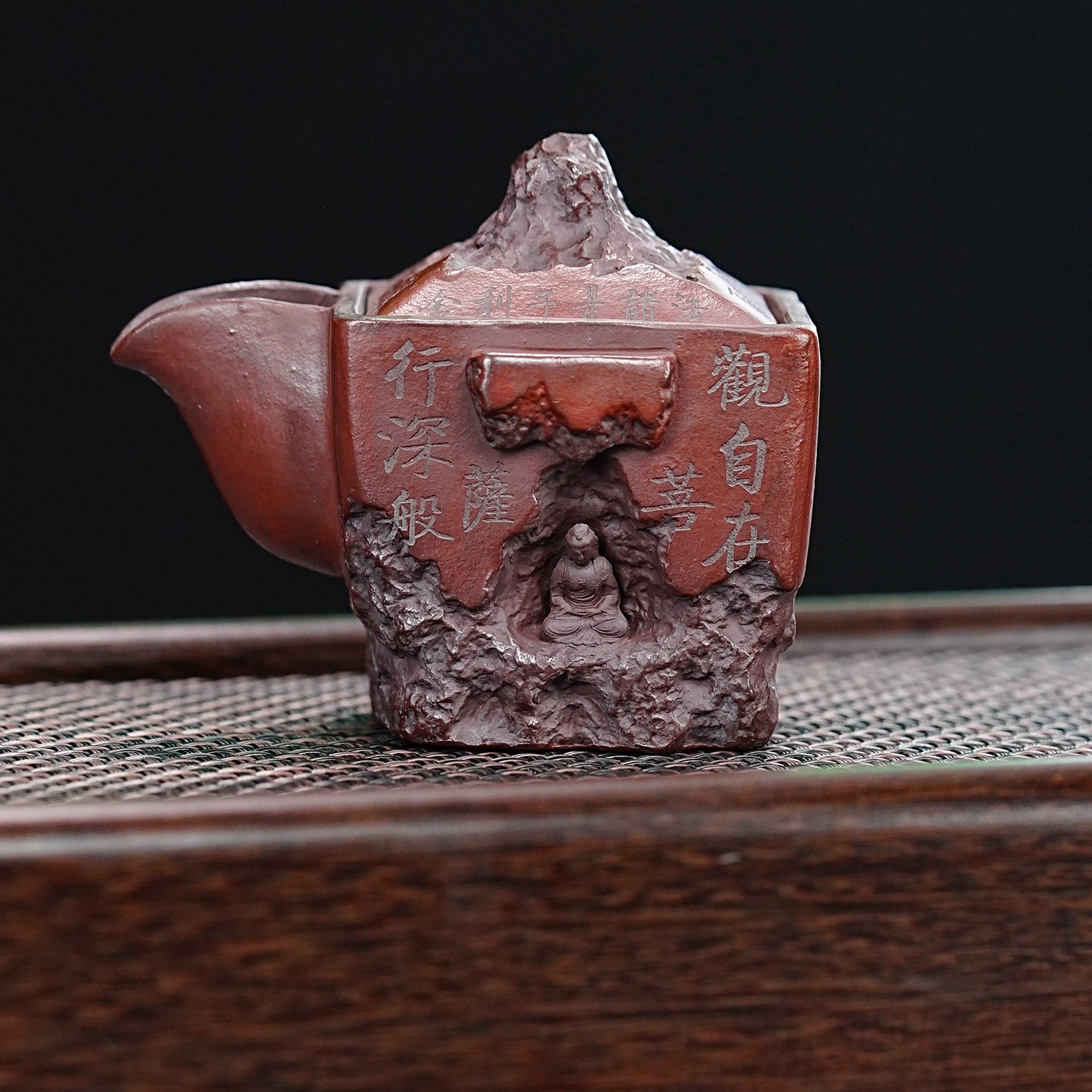 宜兴原矿紫砂紫泥全手工四方文创敦煌心经佛像高端防烫快客杯