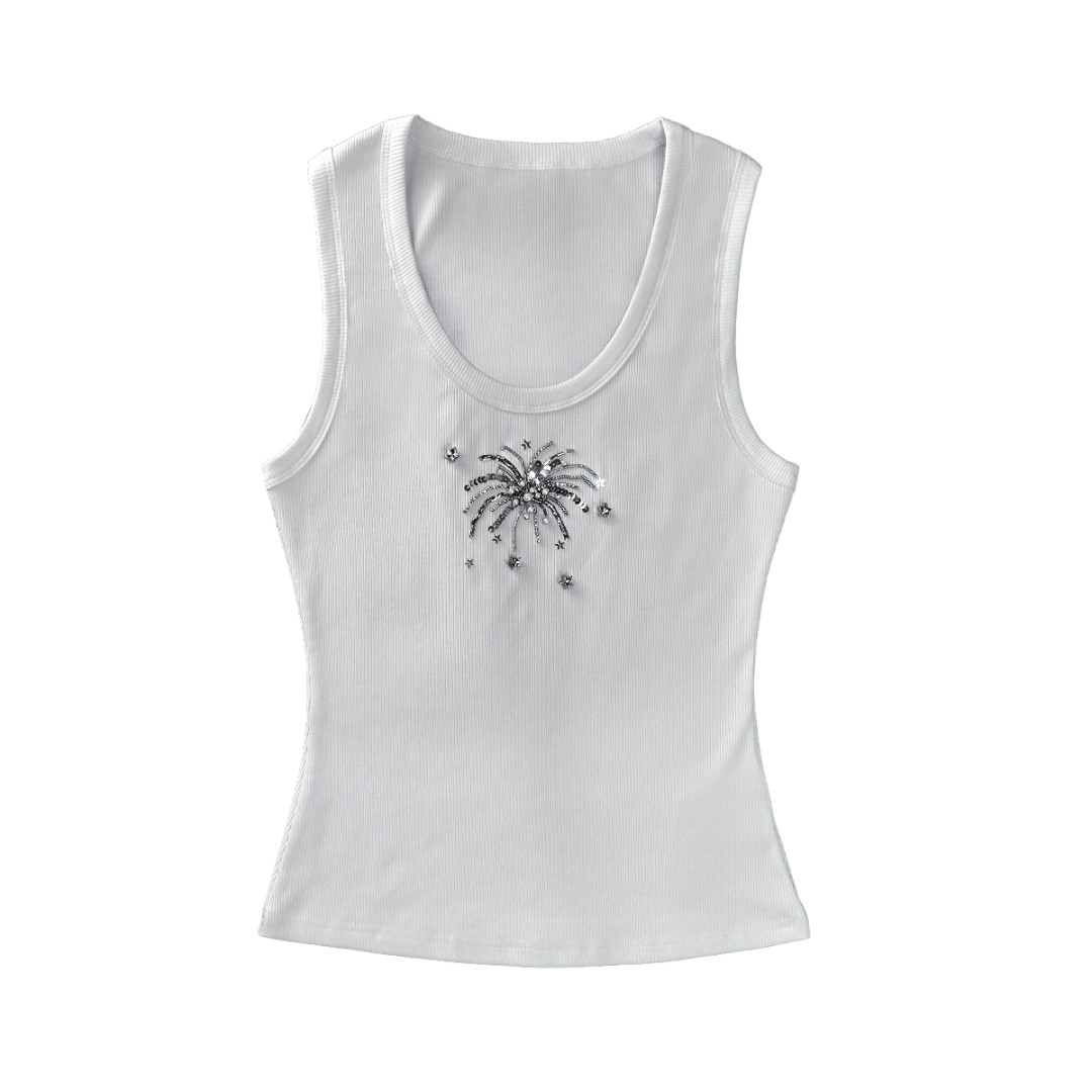 高端新款重工钉珠闪亮烟花创意设计的内搭式外穿百搭时尚女款背心